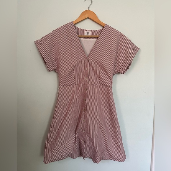 Striped V-Neck Button-Down Dress Anthropologie dRA - Picture 5 of 8